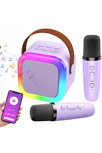 STARSTAR Mini karaoke machine, Bluetooth speaker, 2 mics, purple.