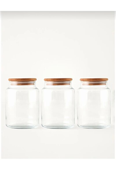ÖZ HOME Joye Set of 3 Jars with Wooden Lids (890 Cc)