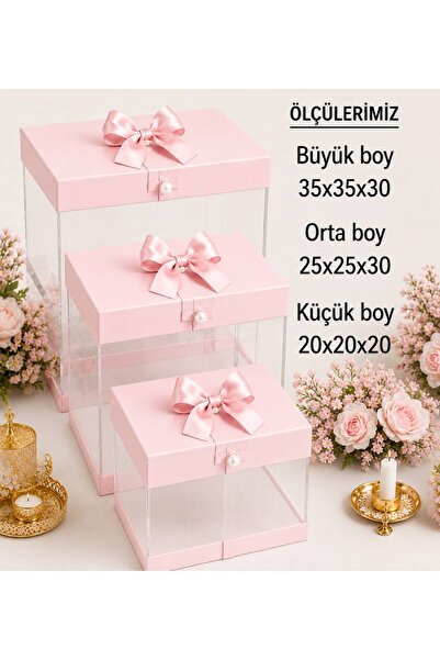 VK CAN MAĞAZALARI Lüks Şeffaf Asetat Hediye ve Bohça Kutusu - 3’lü Set