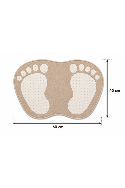 Ayak İzi Desenli Kaymaz Taban Banyo Paspası 40 x 60 Bej