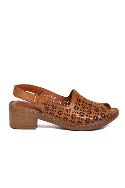 Castle Black Tan Genuine Leather Velcro Women's Heeled Sandals
