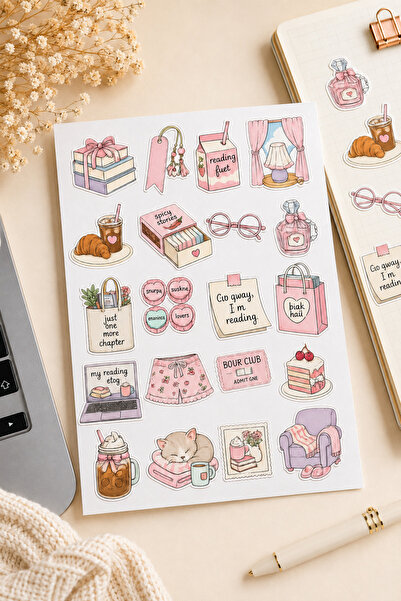 Kolbi Craft 20 Adet Bookish Girl Sticker Bullet Journal Scrapbook Laptop Sticker