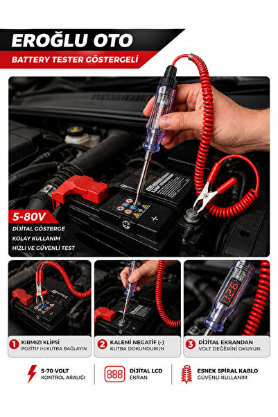 ERAKS CAR ACCESORIES Dijital Göstergeli Oto Elektrik Kontrol Kalemi – 12V / 2...