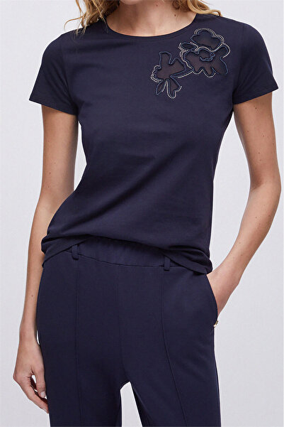 liu.jo Liu Jo Ecs T-Shirt Moda M/C Kadın Bisiklet Yaka T-Shirt Mavi