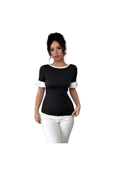 OEM Bluza eleganta office, cu maneci si guler albe, spate cu fundite, neagra,...