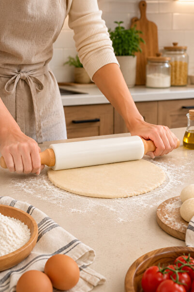 Kitchen Way أداة فرد العجين غير اللاصقة من السيليكون مع مقبض من الخيزران، أدو...