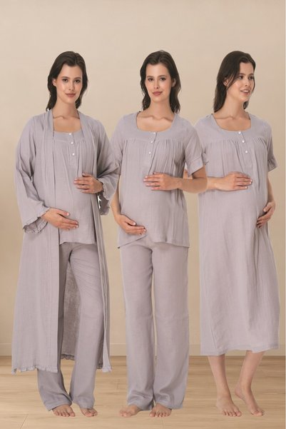 Puerpera Effortt Muslin Fabric Maternity Nightgown, Dressing Gown and Pajama ...