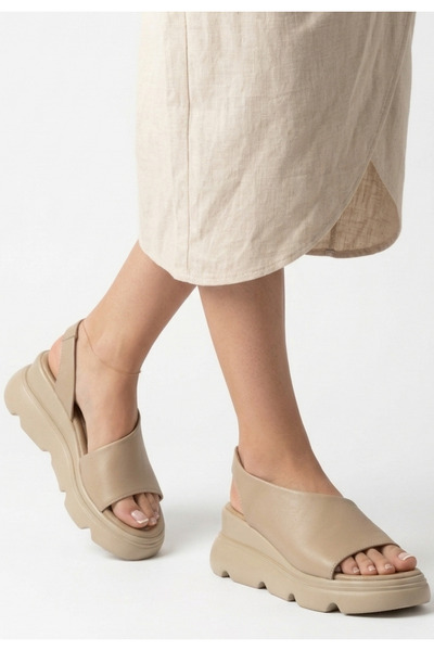 pabucmarketi Beige Women's Wedge Heel Sandals