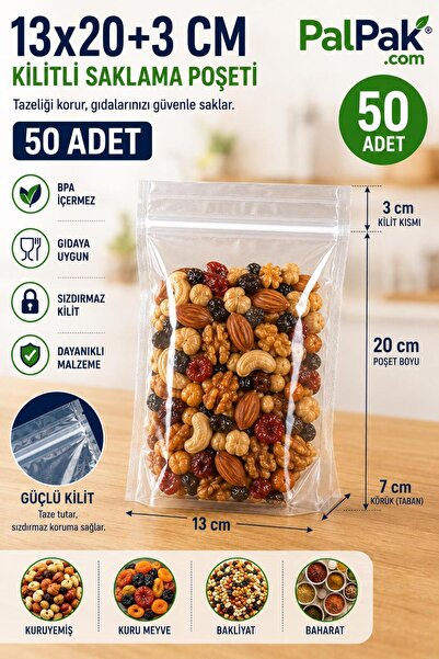 PALFRESH Şeffaf Kilitli Doypack Ambalaj (13X20+3) 250 Gr 50 Adet
