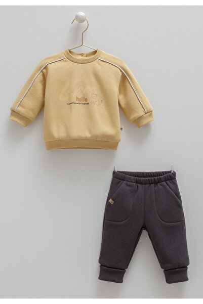 Caramell Baby Boy Set 3 Threaded Threaded Winter Top and Bottom Set with Lion...