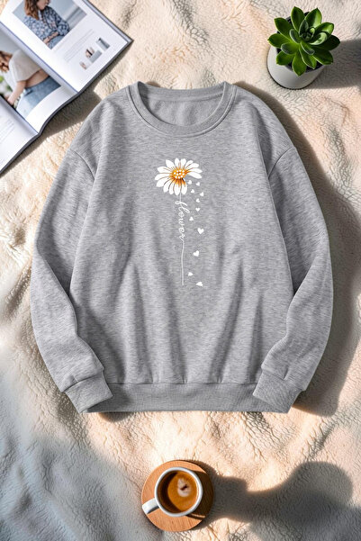 uyguntarz Unisex Flower Printed Crew Neck Sweatshirt