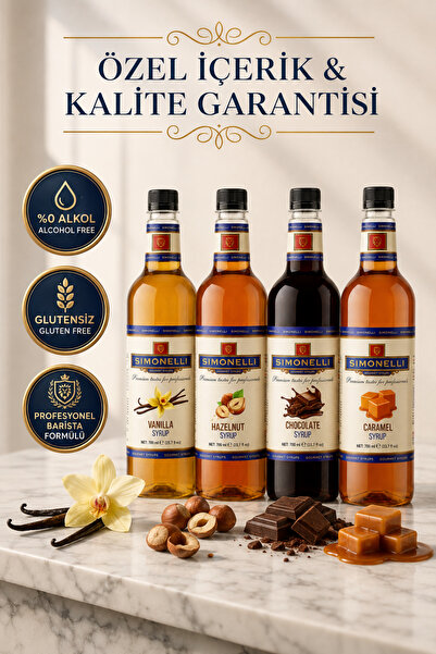 Simonelli 4'lü Gurme Kahve Şurubu Avantaj Seti (4 x 700 ml - 4 Pompa)