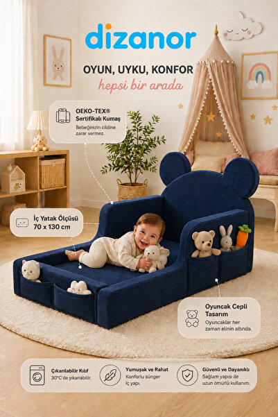 Dizanor Luxury Tedyy Baza ve Başlıklı Montessori Full Sünger Yatak Seti