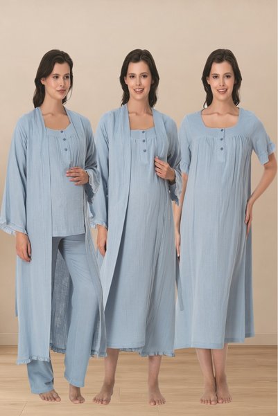 Puerpera Effortt Muslin Fabric Maternity Nightgown, Dressing Gown and Pajama ...