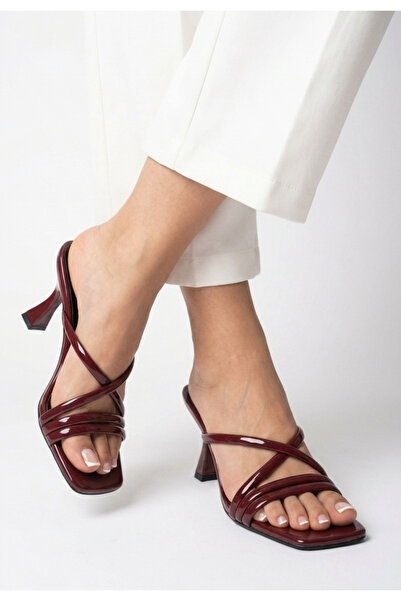 ALFA AKSESUAR 03 Rufi Burgundy Patent Leather Heeled Slippers