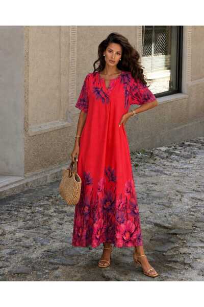 CES.İZ Women's Italian Viscose Floral Patterned Loose Long Dress Summer Casua...