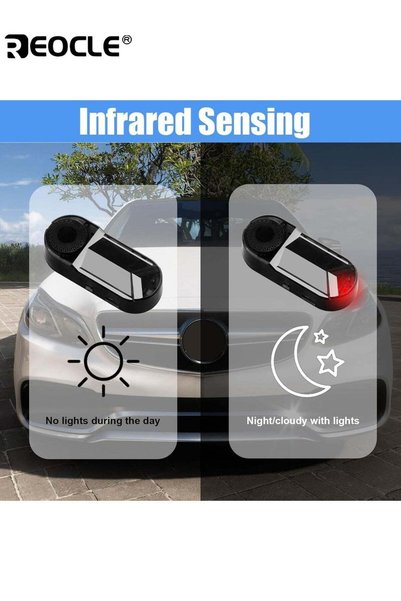REOCLE Riocool 2 Pcs Solar Powered Fake Car Alarm LED with Smart Light Sensor and USB Backup Charging Dummy Anti-Theft Alarm for Car and Trucks Security Simulation Car Alarm LED