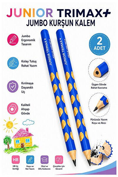 Artlantis Mavi Jumbo Kurşun Kalem Oluklu 2 Adet Alpino Trimax Üçgen Oluklu Ka...