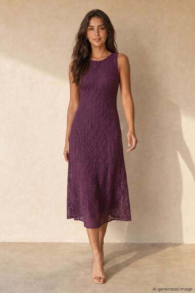 Mossta Rochie midi din dantelă, fără mâneci, cu căptușeală burgundy