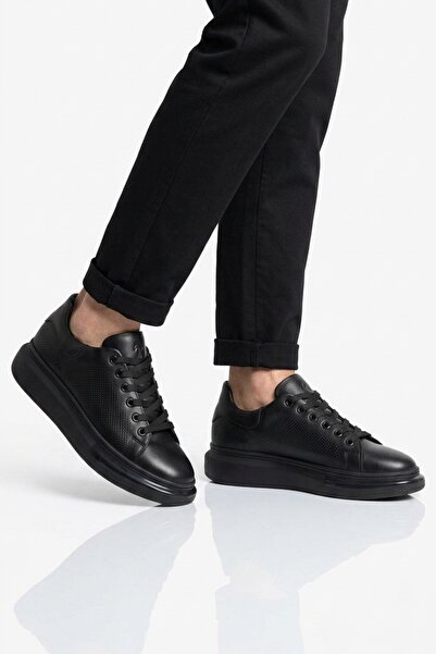 Voyager Black Memory Foam Genuine Leather Men's Sports Shoes