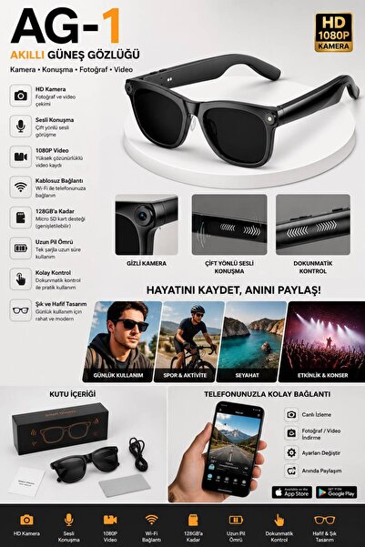 Mmctech G1 Akıllı Gözlük Yapay Zeka Destekli Sesli Komutlar 8MP Fotoğraf ve V...