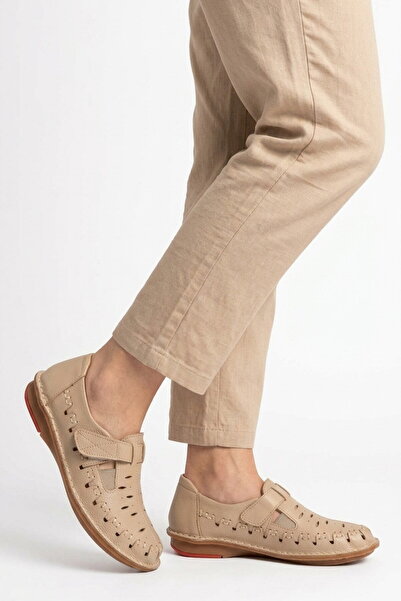Aspor Beige Genuine Leather Women's Casual Shoes