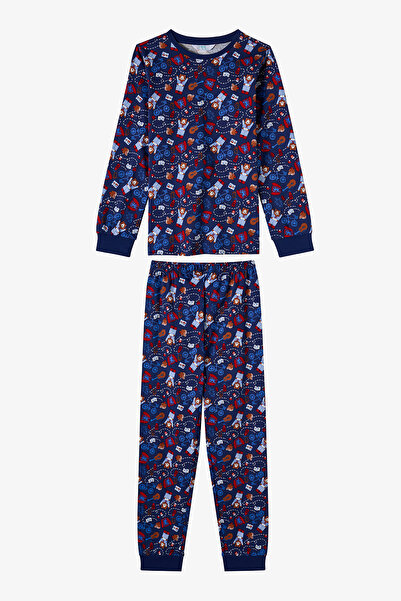 Penti Erkek Çocuk Lacivert Style Repeat Pamuklu Uzun Kollu Pijama Takımı