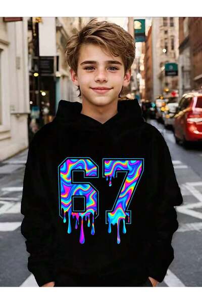 SVART WEAR Children's 6-7 Printed Hoodie Hooded Sweatshirt Combed Cotton Fabr...
