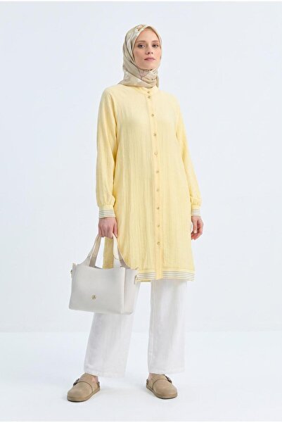 Armine Trend Doğal Kumaş Düğmeli Reglan Kol Ribanalı 100 Cm Tunik