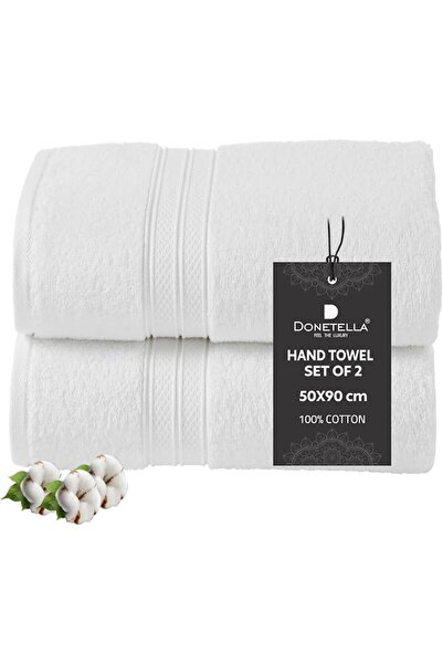 GENERAL Donnetila Cotton Hand Towel, White, 50X90 Cm, 2 Pieces, Super Absorbe...