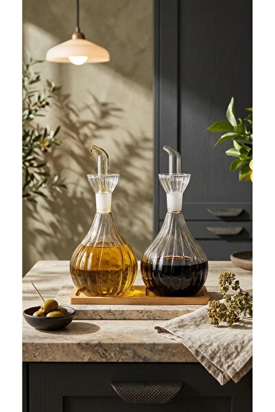 CK House 2 τεμάχια 900 ml Βοροσιλικατικό γυάλινο δοχείο λαδιού με ριγέ σχέδιο...