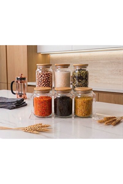 Glass&Grace 6’LI 900 ML AHŞAP KAPAKLI CAM KAVANOZ SETİ | BAHARATLIK & ERZAK S...