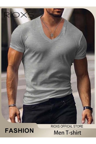 RIOXS Men's V-Neck Short Sleeve T-Shirt, Slim Fit Basic Summer Tees, Stretch ...