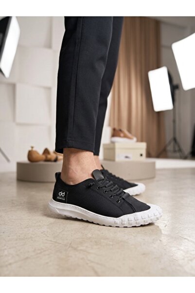 pabucmarketi Black (White Sole) Textile Rubber Laced Men's Sneaker