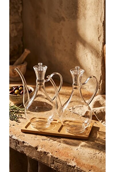 Lumindra Σετ Γυάλινων Δοχείων Λαδιού 750+750 ml Bamboo Stand Glory Borosilica...