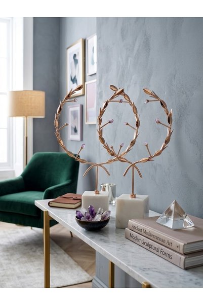 mysecrethome Lüks Mermer Kaideli Gold Yaprak Detaylı Doğal Taşlı Dekoratif Ob...