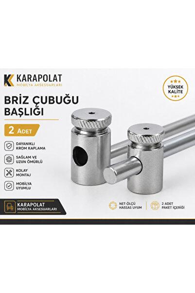KARAPOLAT 2 Adet Briz Çubuğu Başlığı İnox Metal Briz Perde Çubuğu Tutucu Aparat