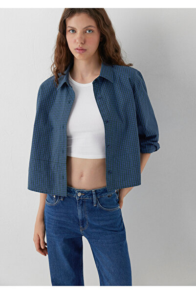 Mavi Kareli Gömlek Loose Fit / Bol Rahat Kesim 1211401-A6878
