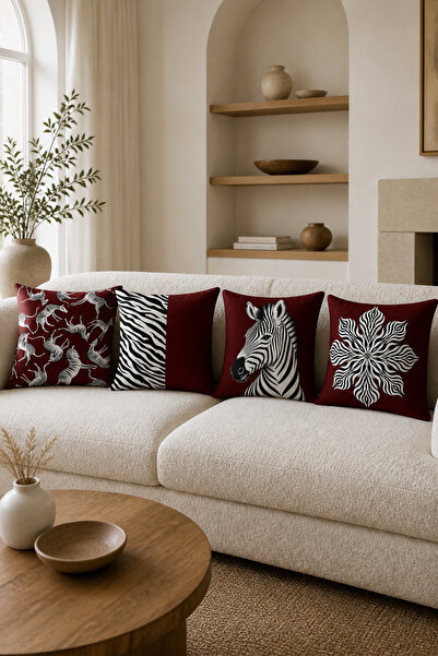 dekomingo Zebra Desenli Bordo Siyah Beyaz Dekoratif Kırlent Kılıfı 43x43 cm (...
