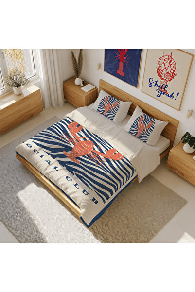 Luvis Store Mediterranean Social Club - Lobster Patterned Double Hybrid Duvet...