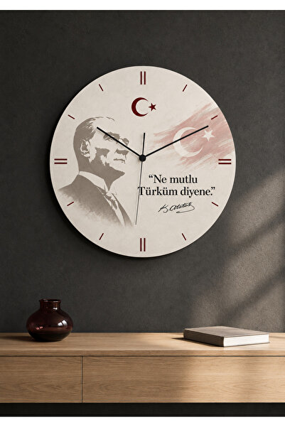 AA Shop Atatürk Temalı Baskılı Dekoratif Baskılı Ahşap Duvar Saati Sessiz Aka...