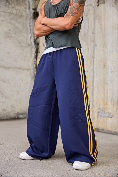 Superbluemexico Men's Striped Detailed Loose Baggy Trousers