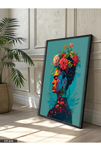 Evinemoda Neon Frida Kahlo One Piece Wooden Framed Painting
