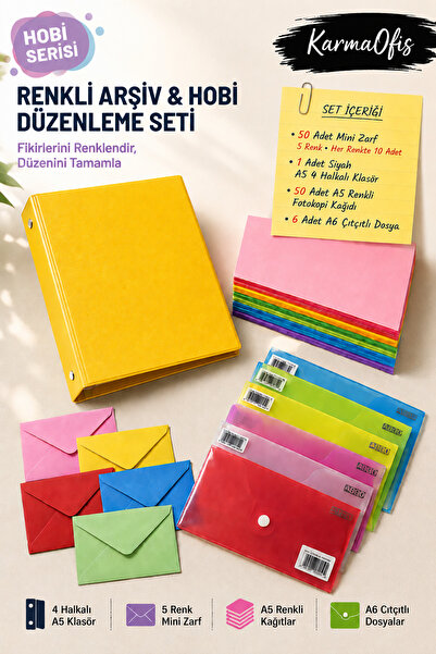 KarmaOfis Set de foldere A5 cu 4 inele de culoare galbenă, cu 8 opțiuni de cu...