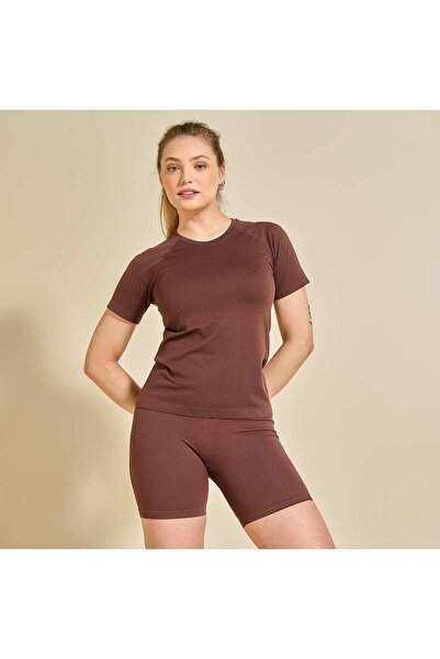 KIABI Ribbed Sport Cycling Shorts Brown