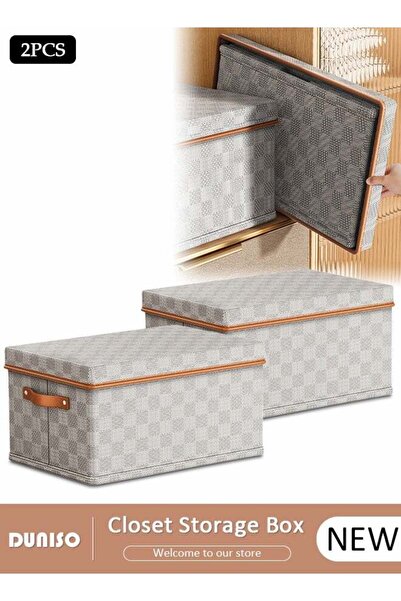 Generic 2 Pack Closet Storage Box with Lid and Handle, Stackable Wardrobe Clo...