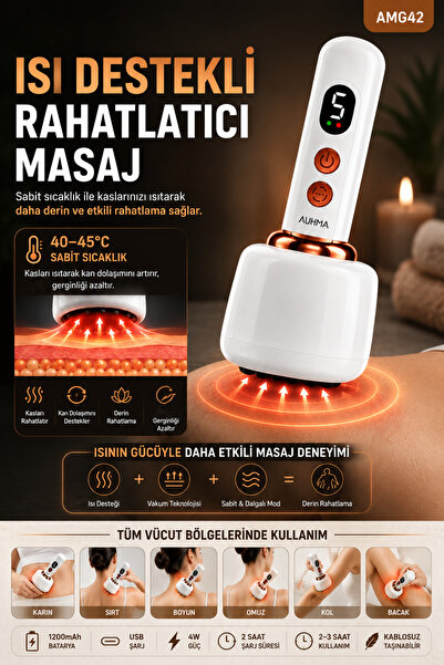 Merwish Isı Destekli Vakumlu Masaj Aleti AHUMA 9 Kademeli Vakum, 2 Farklı Masaj Modu, 1200 mAh Şarjlı Kablosuz Tüm Vücut Masaj Cihazı