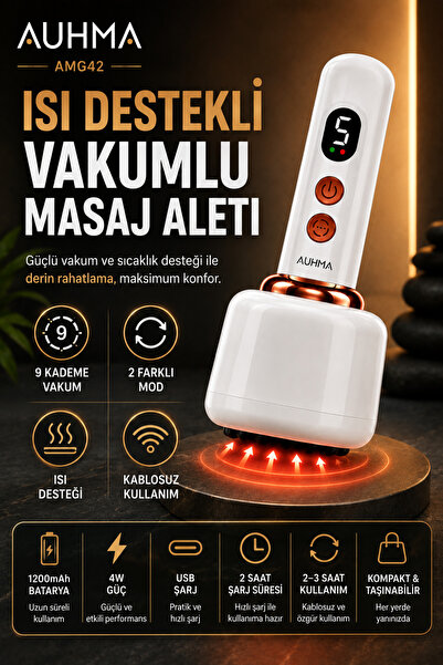 Merwish Isı Destekli Vakumlu Masaj Aleti AHUMA 9 Kademeli Vakum, 2 Farklı Masaj Modu, 1200 mAh Şarjlı Kablosuz Tüm Vücut Masaj Cihazı