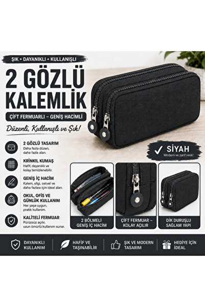 kruxon Double Zippered 2-Compartment Crinkle Pen Holder – Modern and Convenie...