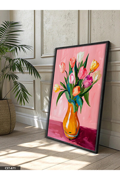 Evinemoda Tulips in a Vase One Piece Wooden Framed Painting